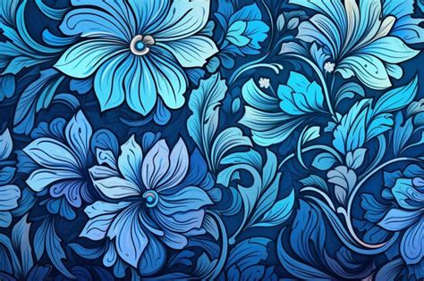 Premium Photo | A blue floral background with flowers and leaves