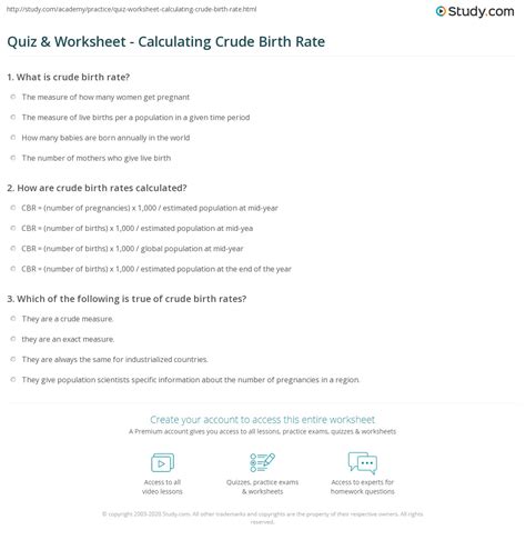 Quiz And Worksheet Calculating Crude Birth Rate