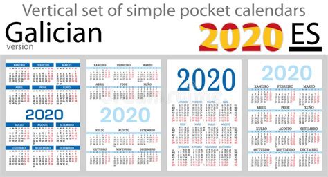 Conjunto Vertical Gallego De Calendarios De Bolsillo Para 2020 Stock De