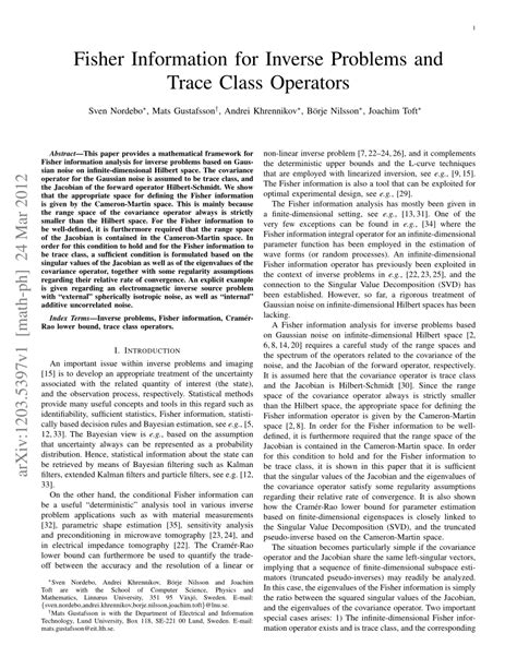 (PDF) Fisher Information for Inverse Problems and Trace Class Operators