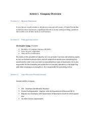 MAN210 CQ Week2 Assignment BusinessPlan Docx Article I Company