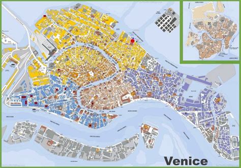 Veľká podrobná turistická mapa Benátok Venice map Venice italy map