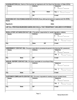 Fillable Online Psc State Wy FOR WATER UTILITY COMPANIES Psc State Wy