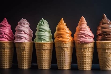 Premium Photo High View Different Ice Cream Flavours In Cones