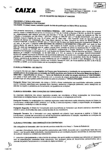 PDF CAIXA ECONOMICA ATA DE REGISTRO DE PRECOS N Pelo Presente