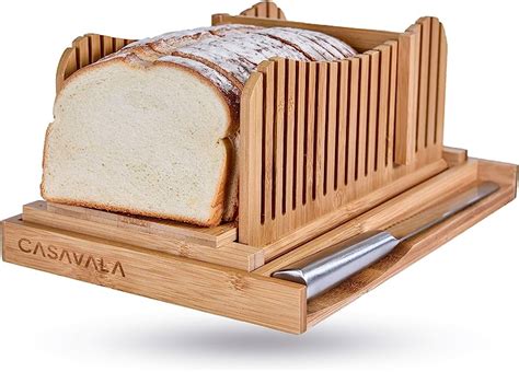 Bamboo Bread Slicer With Cutting Board Adjustable Bread Slicer For