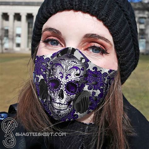 Purple Sugar Skull Filter Carbon Face Mask Maria • Leesilk Shop