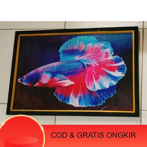 Jual Hiasan Dinding Lukisan Cetak Murah Gambar Ikan Cupang Ukuran 85x65