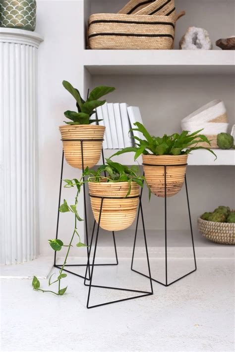 S/3 RATTAN PLANT BASKETS IN BLACK STANDS | Bacon Basketware Limited