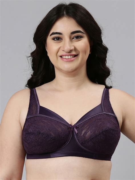 Buy Enamor Women Purple Non Padded Non Wired Full Support Lace Bra With Sectioned Cups Fb06