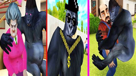 Gorilla Battles In Scary Stranger 3D Vs Scary Teacher 3D Scary