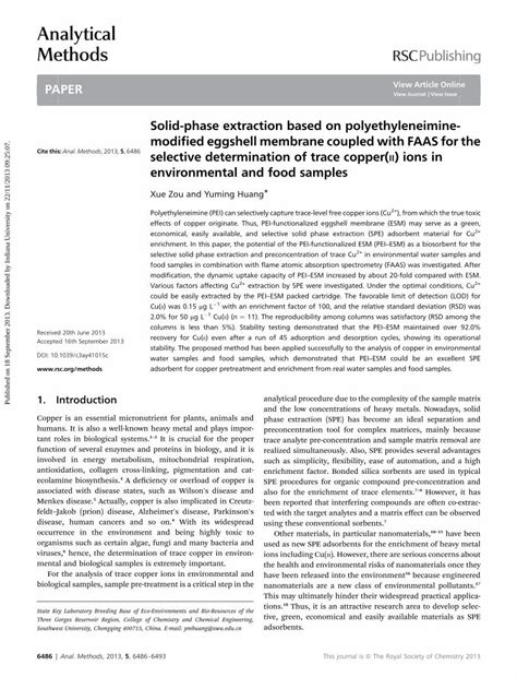 (PDF) Solid-phase extraction based on polyethyleneimine-modified eggshell membrane coupled with ...