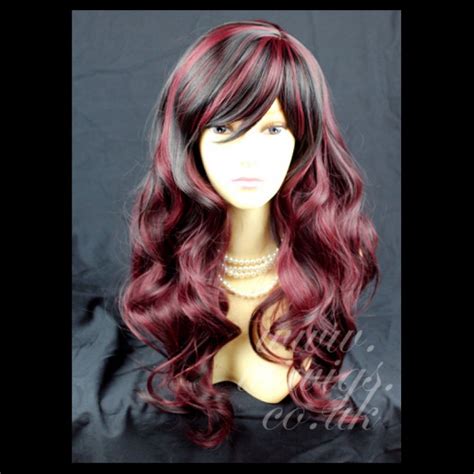 Wiwigs Black Mix Burgundy Wavy Long Ladies Wigs Skin Top Wig Uk