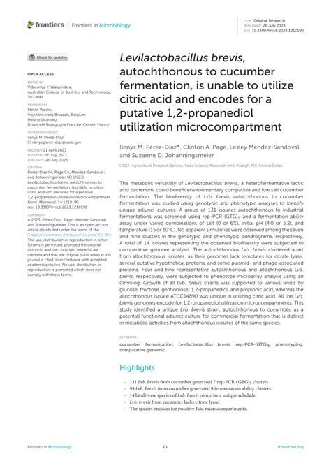 (PDF) Levilactobacillus brevis, autochthonous to cucumber fermentation, is unable to utilize ...