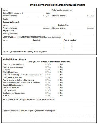 Mental Health Screening Questionnaire