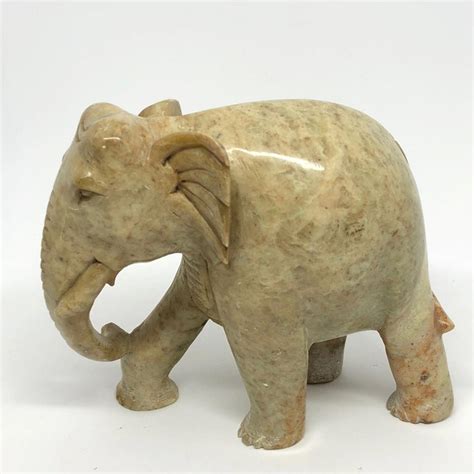 Hand Carved Elephant Marble Sculpture Mid Century Modern 1970s For