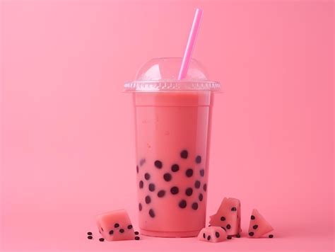 Premium Ai Image Delicious Bubble Tea With Tapioca Pearls On Pink