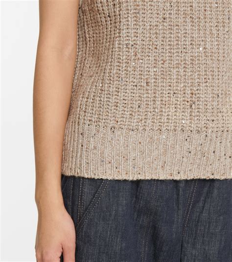 Brunello Cucinelli Sequined Cashmere Blend Sweater Vest Brunello