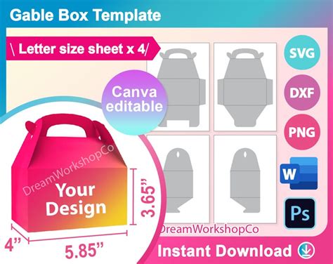 Gable Box Template SVG DXF Canva Ms Word Docx Png Psd Etsy Australia