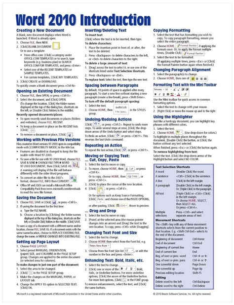 Microsoft Word Cheat Sheet