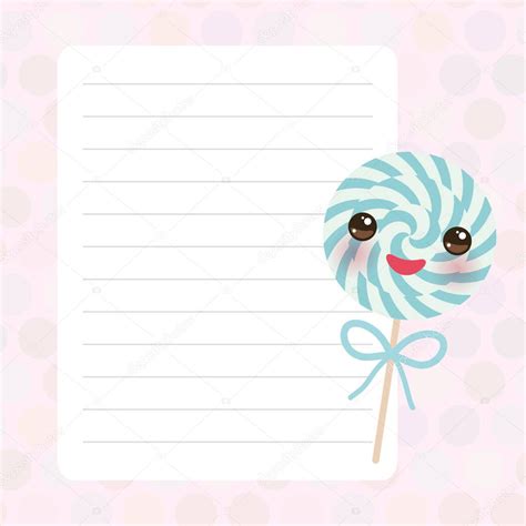 Dise O De Tarjetas Con Piruleta De Caramelo Kawaii Con Mejillas Y Ojos