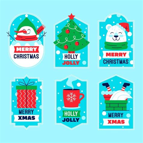 Conjunto de etiquetas navideñas planas Vector Gratis