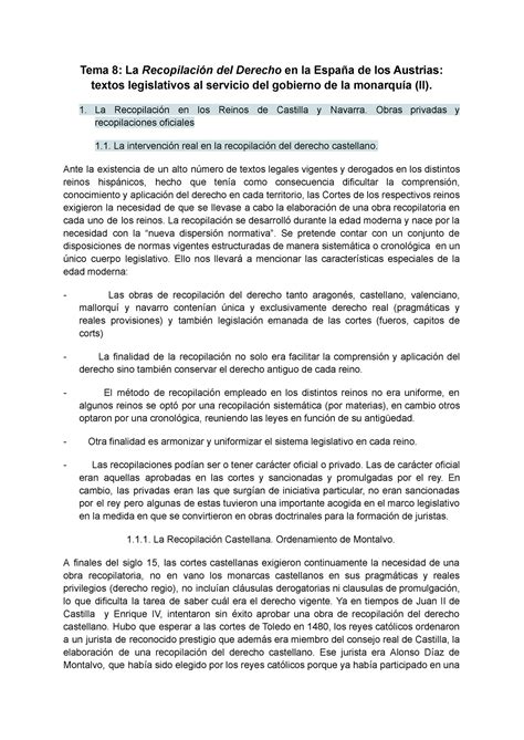 Tema Historia Del Derecho Espa Ol Y De Las Instituciones Tema La