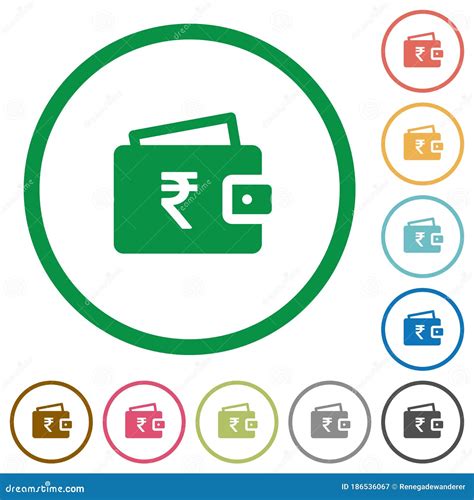 Indian Rupee Wallet Flat Icons With Outlines Stock Vector