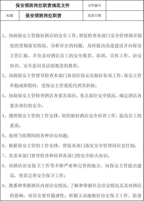 保安领班岗位职责 Word文档在线阅读与下载 无忧文档