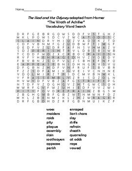 The Iliad And The Odyssey CKLA Grade 6 Unit 4 The Wrath Of Word Search