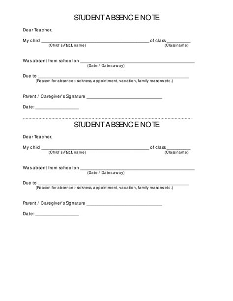 Student Absence Note Templates - Fill Out, Sign Online and Download PDF ...