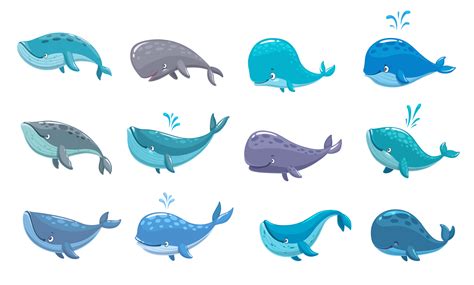 Cartoon whale characters, isolated sea animals 24082400 Vector Art at Vecteezy