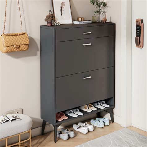 Builddecor Black Shoe Cabinet, Corner Cabinet, Entryway Cabinet, Living ...