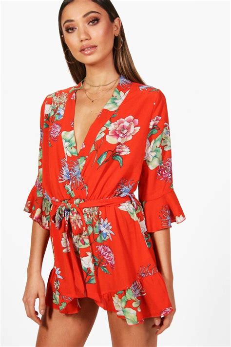 Floral Kimono Style Romper Boohoo Canada Womens Floral Kimono