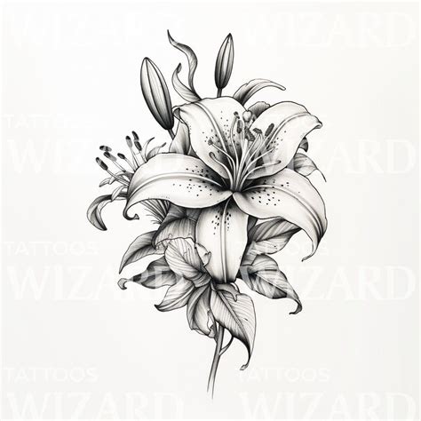 Black and Grey Lily Tattoo Design | Lily tattoo design, Lily tattoo, Lily flower tattoos