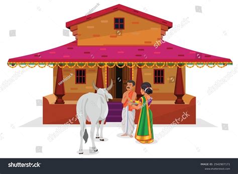 House Warming Ceremony Gruhapravesha Pooja Grihapravesham Stock Vector