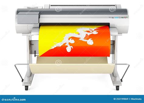 Wide Format Printer, Plotter with Bhutanese Flag. 3D Rendering Stock ...