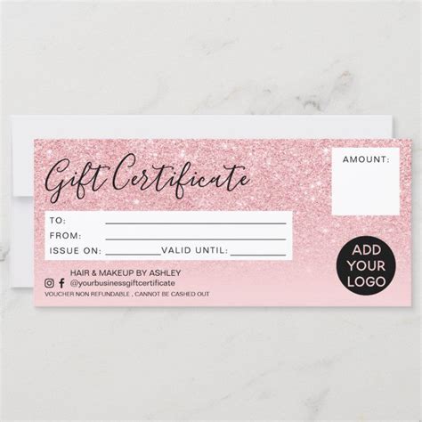 Pink Glitter Gift Certificate With Black Dots