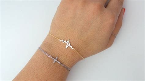 Heartbeat Bracelet 14k Gold Heartbeat Bracelet Ekg Bracelet Gold