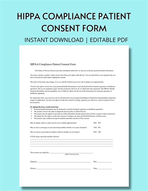 Hippa Compliance Patient Consent Form Editable Pdf Template For Medical