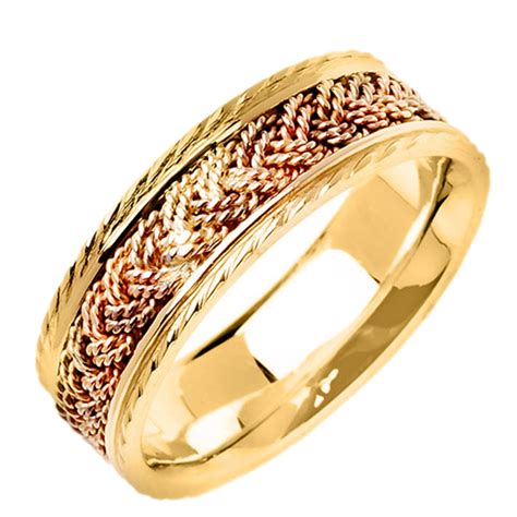 Pristine J Men Women 14K Two Tone Gold 7mm Braided Rope Comfort Fit