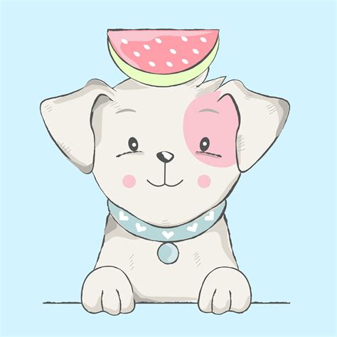 cute baby dog with watermelon cartoon 621885 Vector Art at Vecteezy