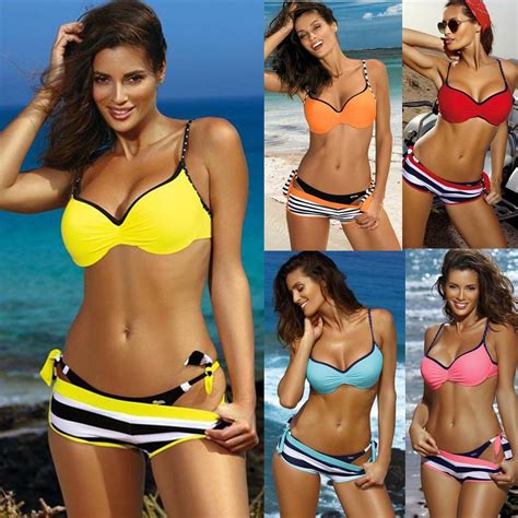 Kaufe 3pcs Sommer Bikini Set Damen Push Up Gepolsterte BH Shorts Thong