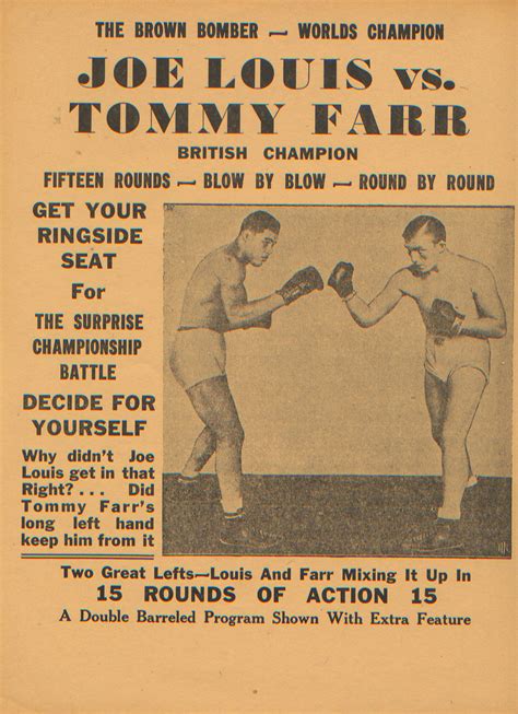 Joe Louis Vs Tommy Farr Original 1930s Us Herald Posteritati Movie