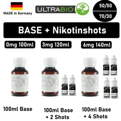 E Liquid Base 100 120 140ml Nikotin Shots 3mg 6mg 20mg In 50 50 70 30