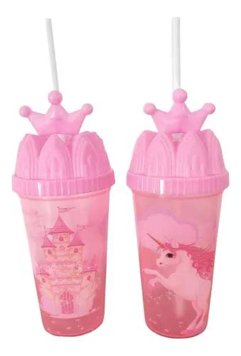 2 Vasos Unicornio Y Castillo Con Tapa Popote Princesas MercadoLibre