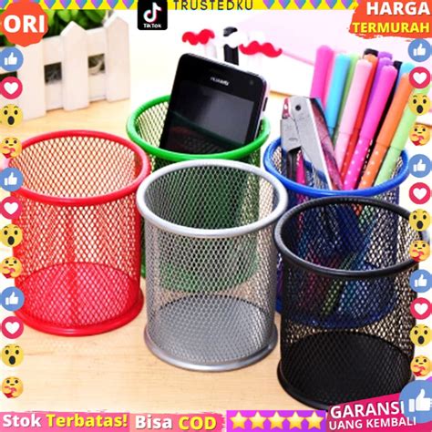 Tempat Pensil Pulpen Jaring Besi Ori Bulat Pen Organizer Stationary