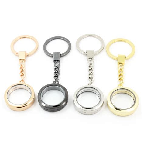 5pcs 30mm Round Magnetic Glass Locket Keychains Floating Charm