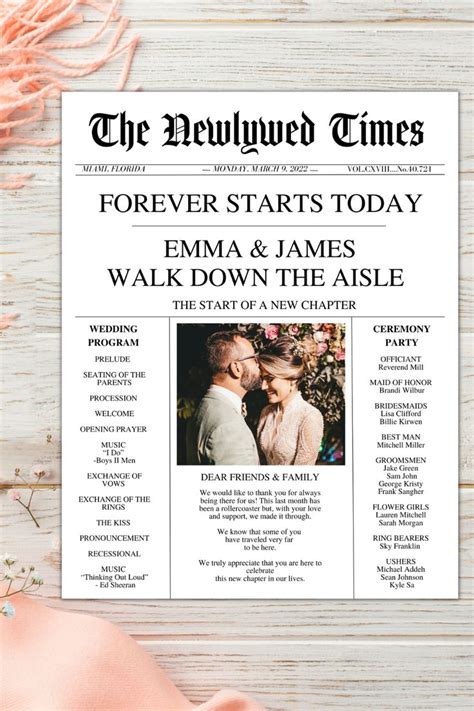 Newspaper Wedding Program Template Edit On Canva Fully Editable