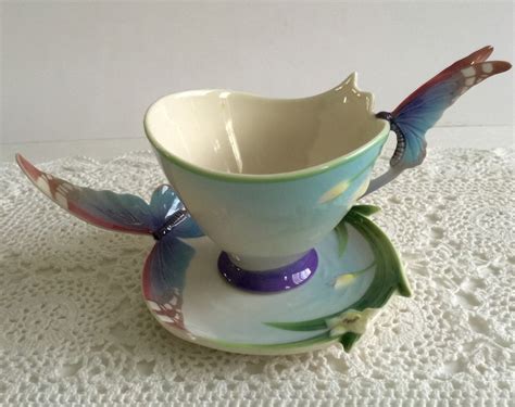 Beautiful Blue Franz Butterfly Tea Cup And Saucer Teacup Set Etsy